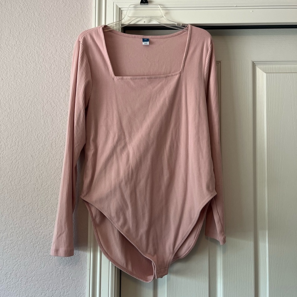 TWO Old Navy square neck long sleeve bodysuits, baby pink or black, XXL